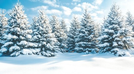 Fototapeta premium Snow Covered Evergreen Trees In Winter Wonderland