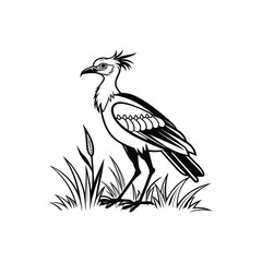 Royal Crested Bird Silhouette Standing on Grass – Vector Art