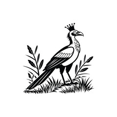 Fototapeta premium Royal Crested Bird Silhouette Standing on Grass – Vector Art
