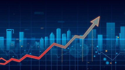 Dynamic Growth Chart with Prominent Red Arrow Indicating Positive Trend in Business Performance Metrics