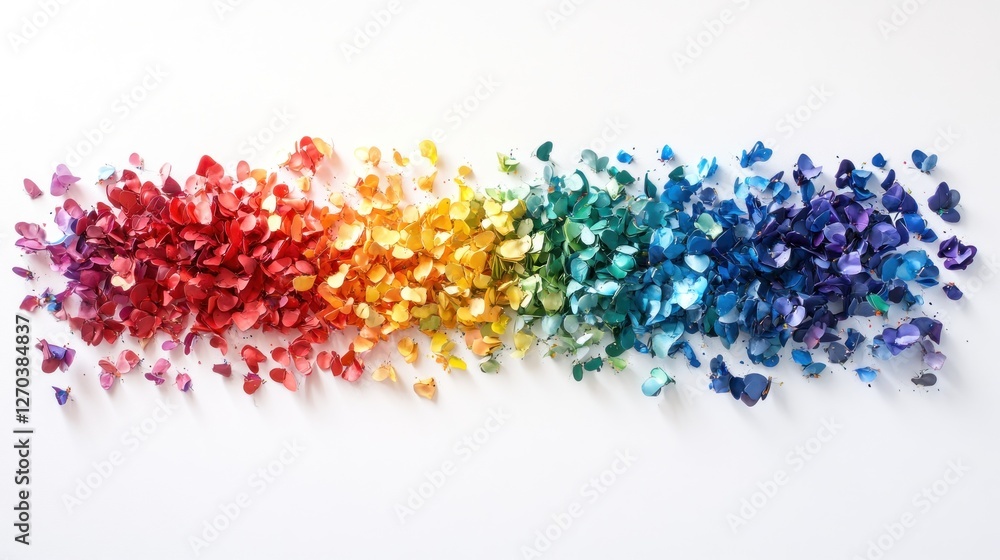 Poster a vibrant array of colorful butterfly-shaped decorations arranged in a gradient pattern.