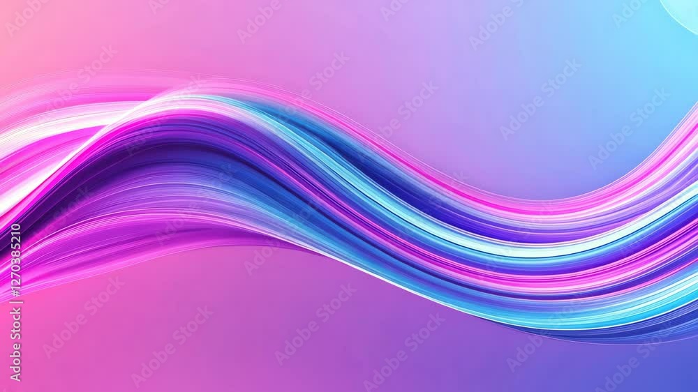 Poster abstract 3d animation background featuring flowing pink and blue neon waves in a smooth gradient des