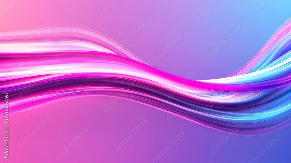 Poster abstract 3d animation background featuring flowing pink and blue neon waves in a smooth gradient des