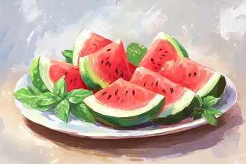 Watermelon Slices: A Vibrant Summer Still Life Painting
