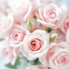 light pink roses in soft color and blur style for background.  sweet color flower petals in soft color, sweet color roses flowers in pastel tone with blurred style for background pattern texture.