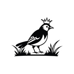 Royal Crested Bird Silhouette Standing on Grass – Vector Art