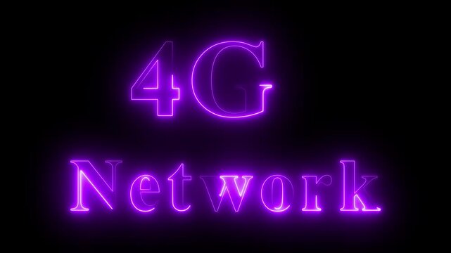 4G smart technology cellular network animation with neon effect. 4G High speed network communication technology animation on black background