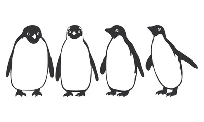 Standing Penguin Animal Silhouette. Penguin Icon Black and White. Simple Penguin Silhouette.