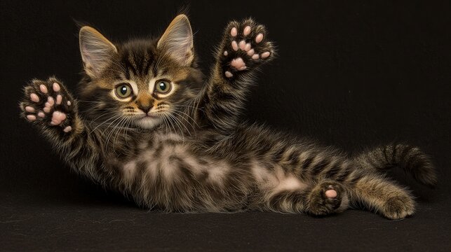Polydactyl kitten playful studio black background