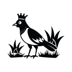 Royal Crested Bird Silhouette Standing on Grass – Vector Art