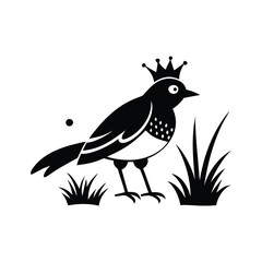 Royal Crested Bird Silhouette Standing on Grass – Vector Art