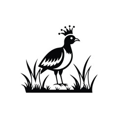 Royal Crested Bird Silhouette Standing on Grass – Vector Art
