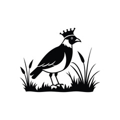 Royal Crested Bird Silhouette Standing on Grass – Vector Art