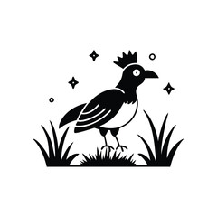 Royal Crested Bird Silhouette Standing on Grass – Vector Art
