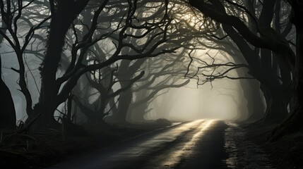 Obraz premium silhouettes road in trees