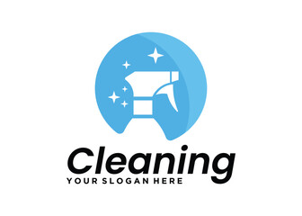 cleaning service logo design with spray bottle isolated on circle