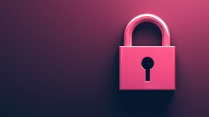 Remote work requires strong security for freelancers concept. Pink padlock with keyhole on a purple background.