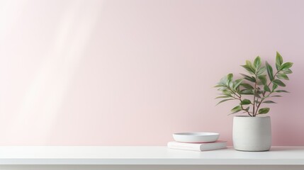 aesthetic white and pink with plant minimal