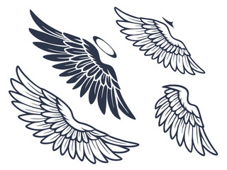 Obraz premium Angel wings icons set, Vector icon, Line art Vector, Doodle Icon