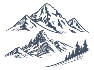 Mountain ridge with many peaks icon set, Vector icon, Line art Vector, Doodle Icon