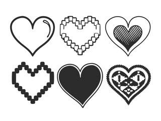 Pixel heart isolated icon set, Vector icon, Line art Vector, Doodle Icon