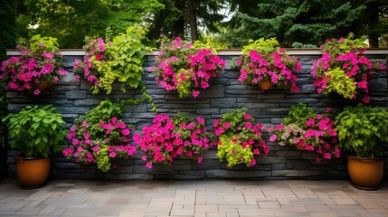 Fototapeta premium flowers flagstone wall