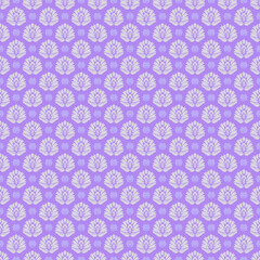 Seamless floral damask pattern with vintage-inspired botanical motif in soft purple tones. Perfect for wallpaper, fabric, stationery, and luxury branding.
