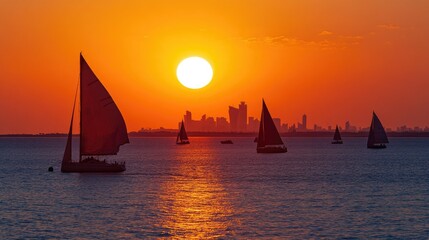 Majestic Sunset Sailboats