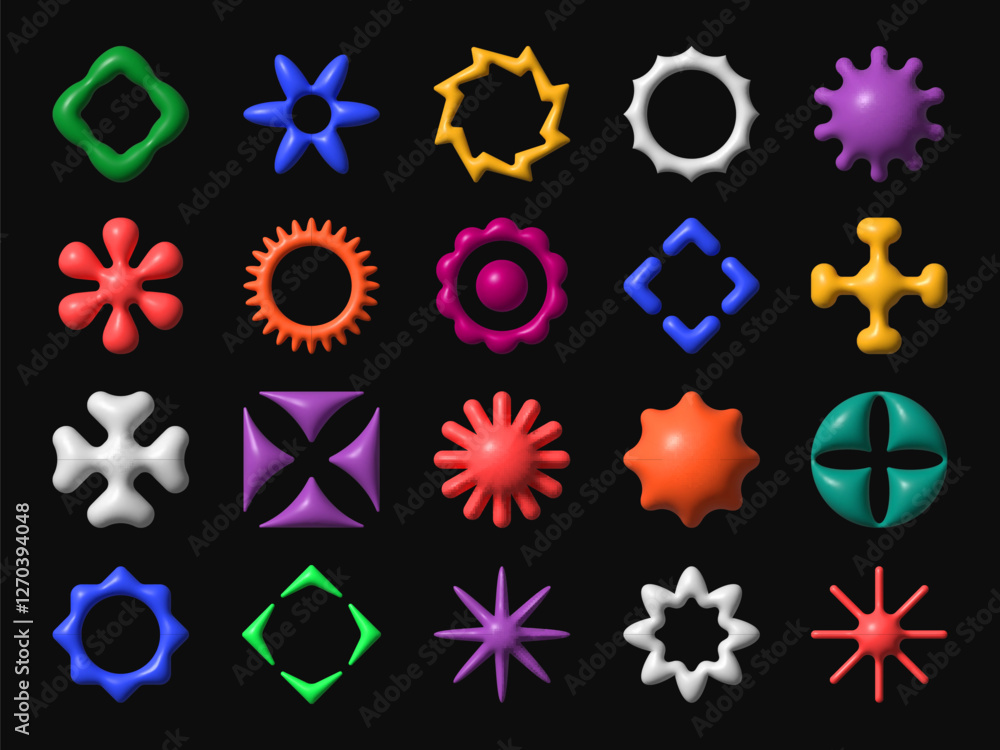 Poster 3d y2k brutalism shapes and abstract graphic elements. liquid geometric figures vector icons of star