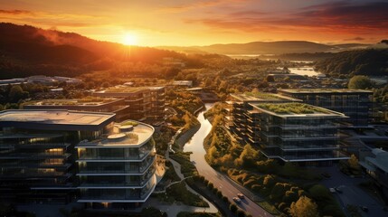Naklejka premium golden office aerial view