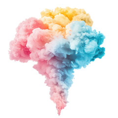 Fototapeta premium A vibrant, colorful cloud formation with hues of pink, blue, and yellow, resembling an artistic explosion of smoke.