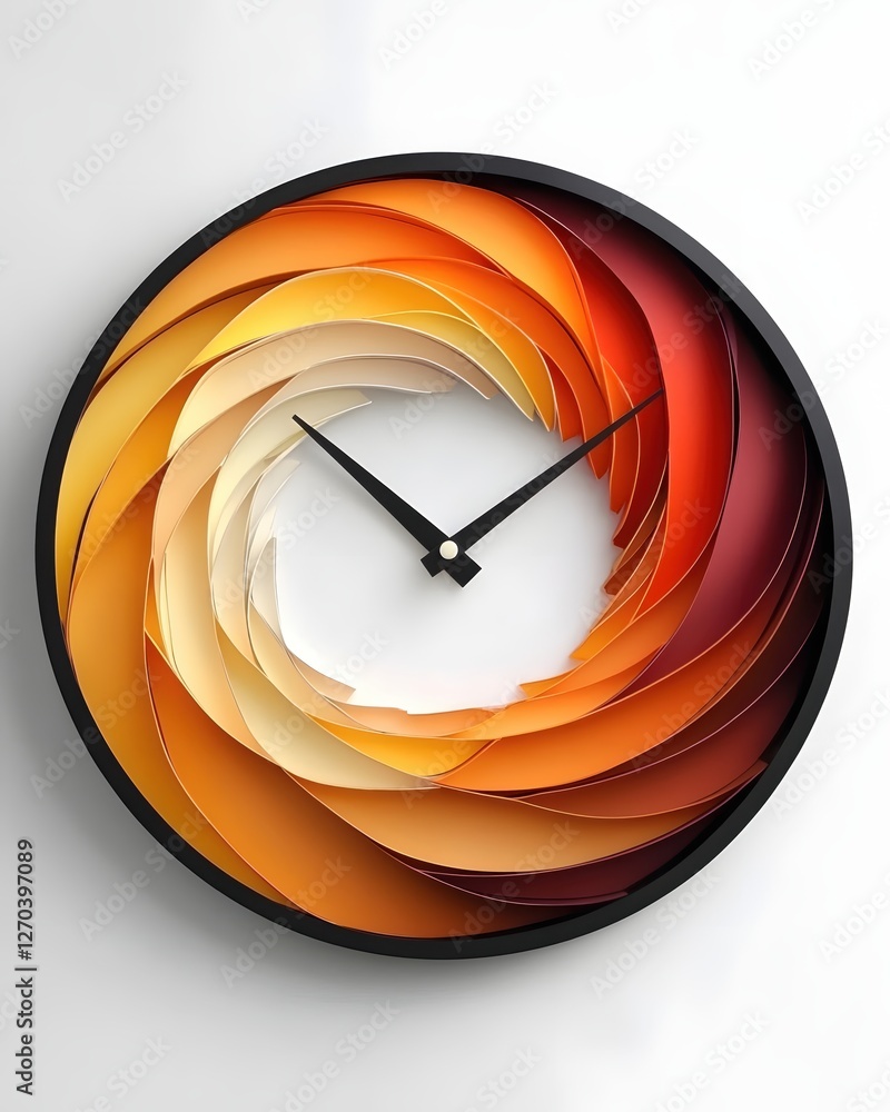 Aufkleber modern clock design with gradient paper layers in warm tones on a clean white background
