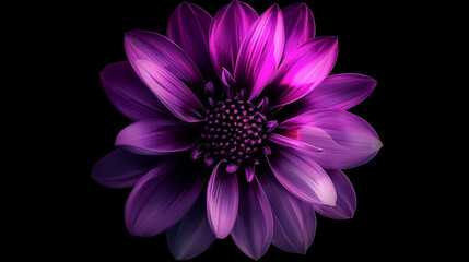 Striking purple flower , isolated on a dark background. Detailed macro shot showcasing the beauty of its petals. Perfect for nature, spring, or botanical themes.