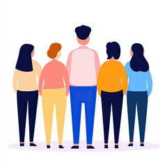 Fototapeta premium Ieadership communication for trust-building Group of diverse individuals standing together, symbolizing unity and togetherness in a modern illustration.