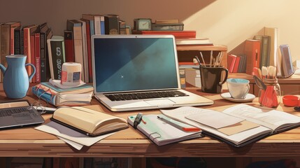 Fototapeta premium dorm books laptop desk