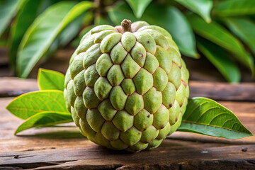 Fototapeta premium Cherimoya fruit images. Fresh fruits close-up photography. Fruit marketing, advertising and blog stock photos.