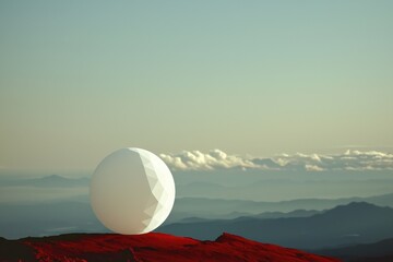 Abstract Geometric Sphere on Red Landscape at Dusk