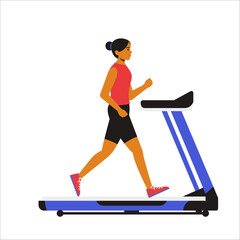 girl running on a treadmill, showcasing a steady and controlled running motion with proper posture. The animation highlights cardiovascular endurance, leg strength, and overall fitness improvement.