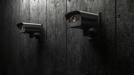 Modern security cameras mounted on a textured wall