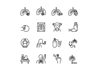 Set of icons for Pulmonology. Editable stroke. Vector illustration
