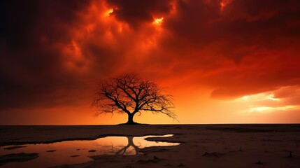 branches orange stormy sky