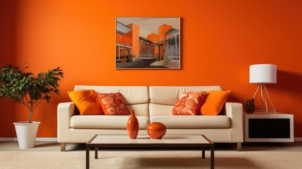 modern orange painted wall