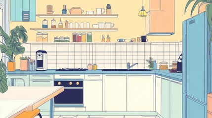 Pastel Kitchen Interior with Appliances