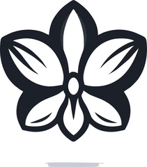 Elegant Orchid Logo Design, A modern and minimalistic black orchid emblem with symmetrical floral elements, representing elegance, nature, and sophistication. The vector-style design features clean
