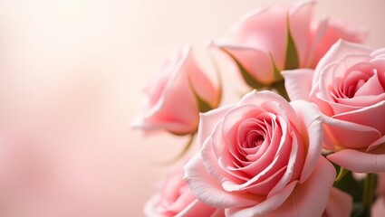 Fototapeta premium Soft Pink Roses in Blurred Pastel Tones for Background Texture