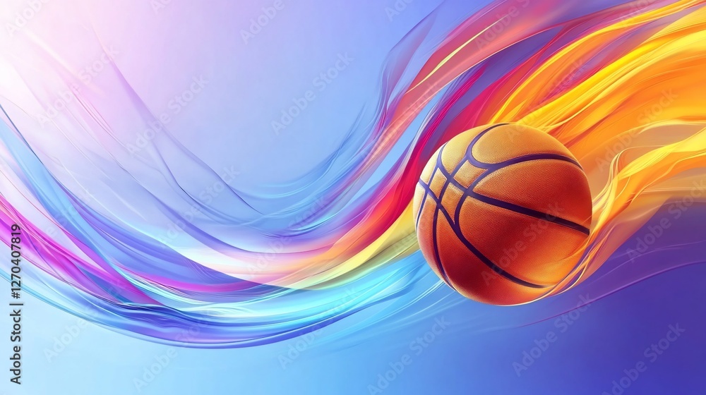 Aufkleber dynamic basketball graphic with abstract colorful swirls and motion effects background