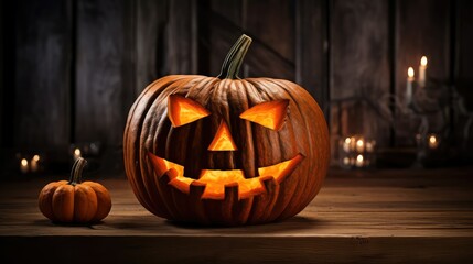 Obraz premium eerie jack o lantern on wood