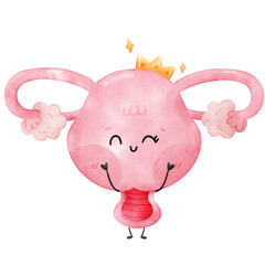 Kawaii uterus, watercolor, uterus , woman, Period, Menstrual