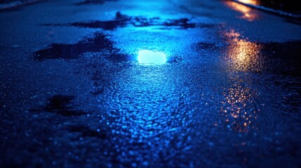 Midnight Mystery - Neon Searchlight Illuminating Wet Asphalt in Futuristic Night Scene