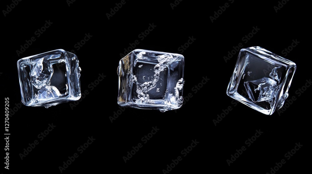 Poster dynamic motion of crystal-clear ice cubes for refreshing visual impact